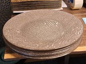 lot 1011 image: Lot of (6) 13-14 Glass Serving Platters (Gold Metallic)