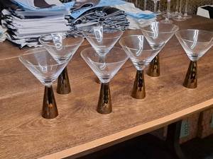 lot 1028 image: Lot of (7) 7-12 Glass Martini Glasses (Red Stem)