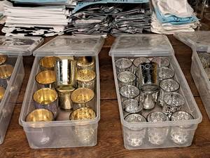 lot 1053 image: Lot of (26) Glass Votive Candleholders (Silver)