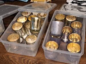 lot 1054 image: Lot of (21) Glass Votive Candleholders (Purple, Silver)