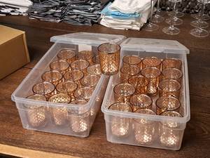 lot 1057 image: Lot of (30) Glass Votive Candleholders (Pink)