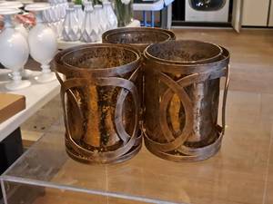 lot 1095 image: Lot of (3) MetalGlass Round Candleholders