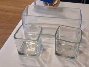 lot 1102 image: Lot of (3) Decorative Glasswares - (1) Rectangle 9-78x4x4, (2) Square 3-12x3-12x3-12