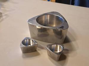 lot 1103 image: Lot of (3) Metal Candleholders - (1) 5-12x5-12x2-12, (2) 2x2x1-14