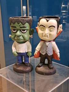 lot 1110 image: Lot of (2) Halloween Candy Holders - Frankenstein and Dracula
