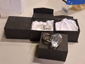 lot 1113 image: Lot of (4) Napkin Rings with Glass Stone and Storage Boxes