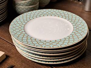 lot 922 image: Lot of (8) 11 Fine Porcelain China Dinner Plates by 222 Fifth Chain Link� Seafoam
