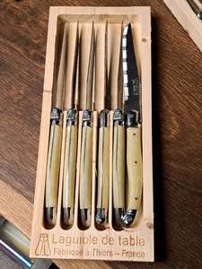 lot 932 image: Steak Knife Set 6-piece by Laguiole de Table with Wood Holder
