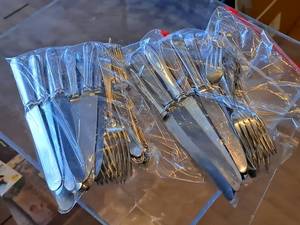 lot 1140 image: Lot of (2 Bags) Assorted Utensils - Knifes (x24), Forks (x24)