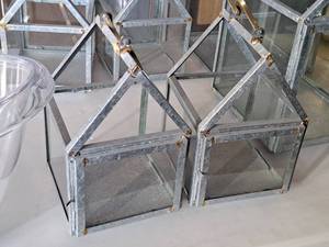 lot 1195 image: Lot of (2) MetalGlass Decorative Candleholders 7x7x11
