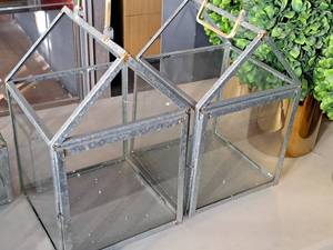 lot 1197 image: Lot of (2) MetalGlass Decorative Candleholders 10x10-12x16