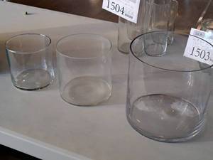 lot 1505 image: Lot of (3) Assorted Clear Glass VasesVessels - (1) 4x4, (1) 6x6, (1) 8x8