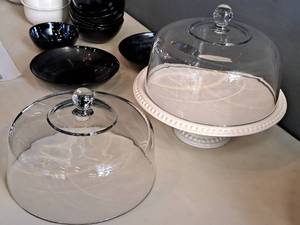 lot 1517 image: 13 Cake Stand with (2) Glass Toppers