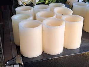 lot 1524 image: Lot of (9) 4 Flameless Pillar Candles 2xAA Battery-Operated (Ivory)