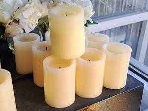 lot 1525 image: Lot of (10) 4 Flameless Pillar Candles 2xD Battery-Operated (Ivory)