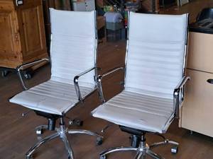 lot 280 image: Lot of (2) Padded Metal High-Back Rolling Office Arm Chairs (White)
