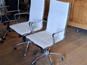 lot 281 image: Lot of (2) Padded Metal High-Back Rolling Office Arm Chairs (White)