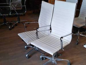 lot 282 image: Lot of (2) Padded Metal High-Back Rolling Office Arm Chairs (White)