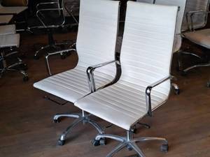 lot 283 image: Lot of (2) Padded Metal High-Back Rolling Office Arm Chairs (White)