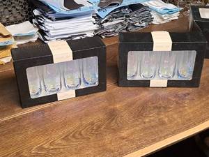 lot 1018 image: Lot of (2 Boxes) 6 Stemless Flutes Set of 4 by Rachel Zoe