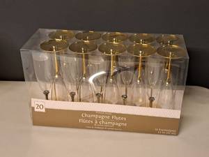 lot 1039 image: Lot of (20) 9 Plastic Champagne Flutes (Gold Stem)