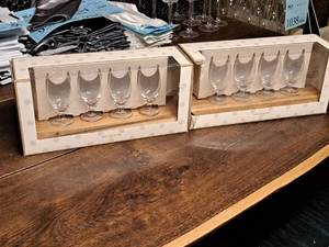 lot 1045 image: Lot of (2) Wine Tasting Sets 5-piece - (4) 2.9-oz Glasses and (1) Sampler Tray