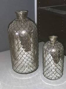 lot 1067 image: Bottle Vases with Mesh Wrap - (1) 5x8, (1) 7-12x16
