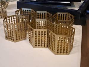 lot 1097 image: Lot of (6) 3-12 Metal Hexagon Candleholders