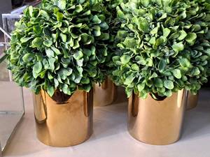 lot 1200 image: Lot of (2) 16 Decorative Faux Flower Arrangements in Copper Finish Pots