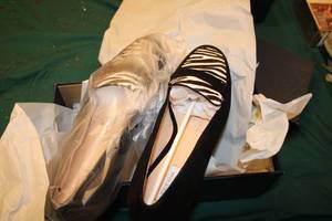 lot 17 image: Cole Haan Womens Dakota Loafers - Black Suede with Zebra Print, Size 8.5B