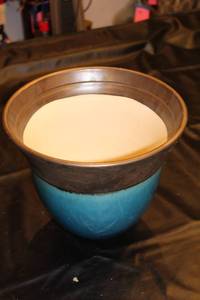 lot 59 image: Large Turquoise Ceramic Vase with Brown Accent Rim