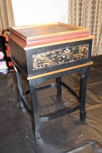 lot 61 image: Antique Black Lacquered Side Table with Japanese Landscape Design