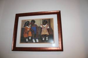 lot 140 image: Framed Artwork of Children in Retro Attire