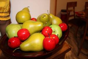 lot 156 image: Decorative Artificial Fruit Bowl with Apples and Pears