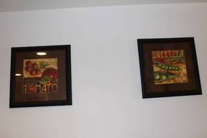 lot 159 image: Set of 2 Framed Tomato and Sweet Pea Kitchen Artwork