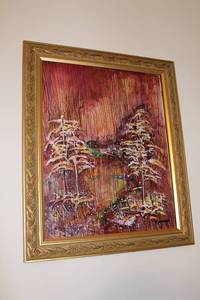 lot 163 image: Framed Original Landscape Painting by Kranakk with Gold Leaf Detail