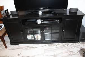 lot 195 image: Black Wood Entertainment Center with Storage