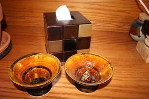 lot 201 image: Decorative Butterfly Bowl Pair and Metallic Tissue Box Cover