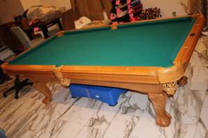 lot A-206 image: Elegant Wood Pool Table with Green Felt and Carved Legs