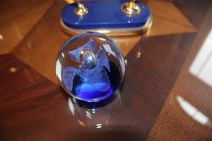 lot 220 image: Glass Art Paperweight and Desk Pen Set with Globe Accents