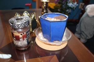 lot 222 image: Collection of Decorative Items Including Candle Holder, Glass Jar, and Faux Plant Pot