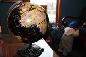 lot 223 image: Decorative Black World Globe with Metal Base