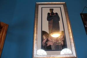 lot 236 image: Framed Artwork with Elegant Woman and Flamingos