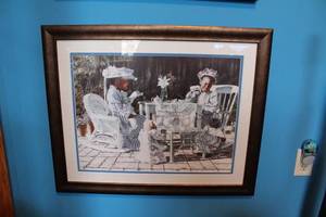 lot 238 image: Framed Vintage Art Print of Children Having Tea
