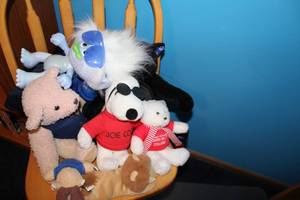 lot 245 image: Collection of Plush Toys Including Snoopy, Bears, and Troll Doll