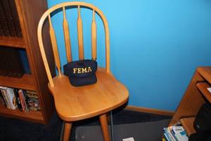 lot 253 image: Wooden Spindle Back Chair with FEMA Cap