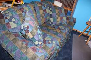 lot 269 image: Classic Patterned Upholstered Sofa with Cushions