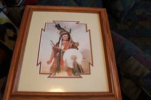 lot 272 image: Framed Native American Warrior Artwork