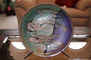 lot 276 image: Handmade Ceramic Decorative Plate with Green and Purple Glaze