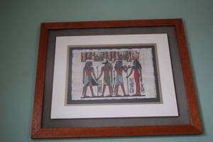 lot 301 image: Framed Egyptian Papyrus Art with Deities Illustration